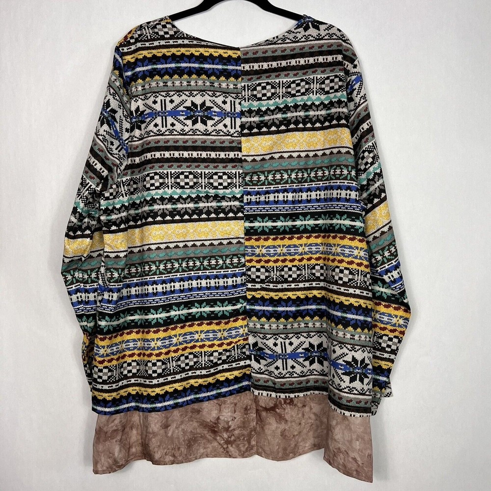 Jimmy Yoo Tunic Top Womens 2X Multi Aztec Striped Satin Tie Dye Hem Lagenlook - Picture 2 of 13